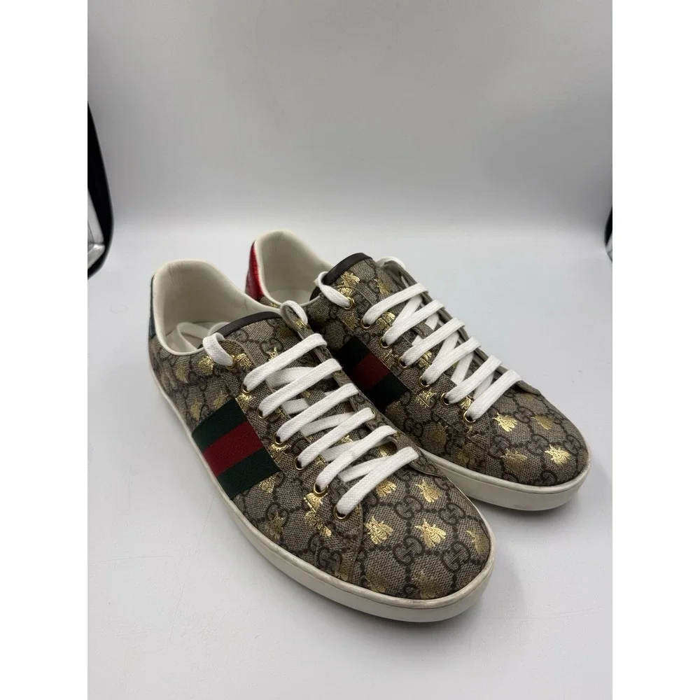 Gucci Ace Men's Sneakers GG Supreme Monogram Gold Bees Size Gucci 10 US 11 11.5
